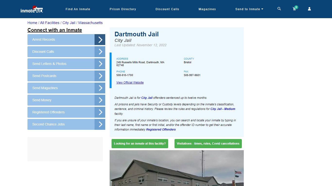 Dartmouth Jail | Inmate Locator